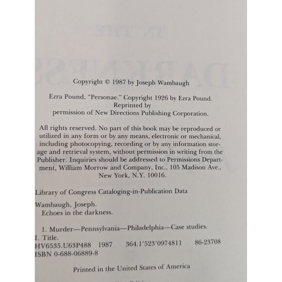 Joseph Wambaugh Echoes In The Darkness Hardcover Dust Jacket with Bookmark - Picture 6 of 7